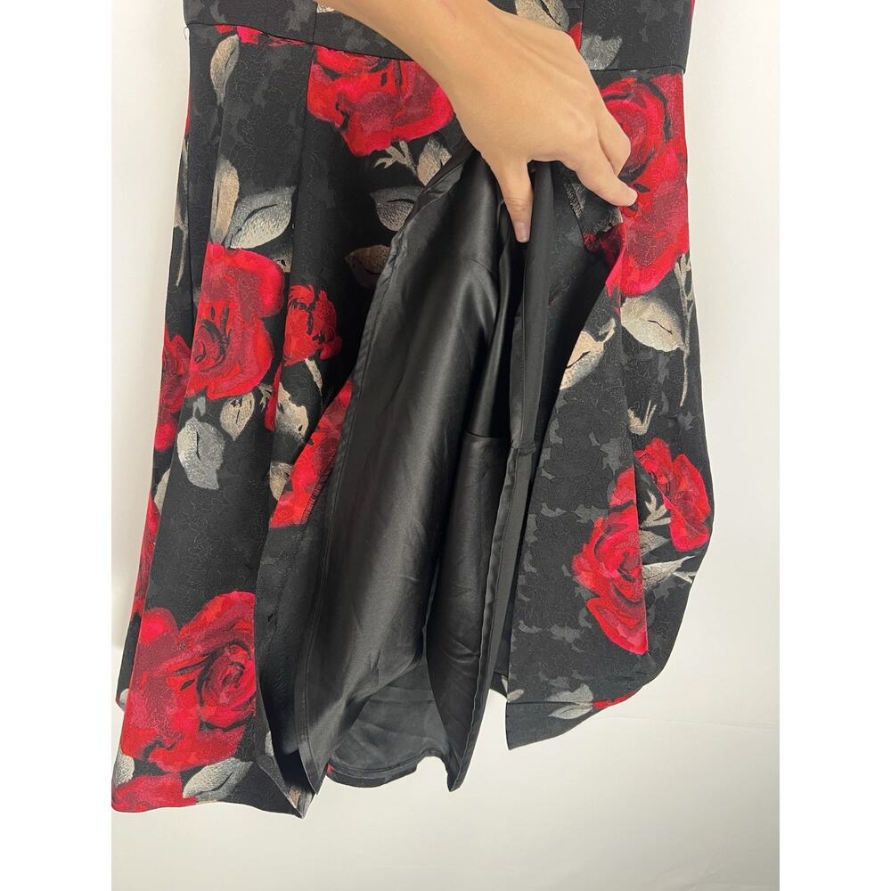 White House Black Market Black Red Rose Fit & Flare Floral Coktail Dress 10 - Picture 10 of 11